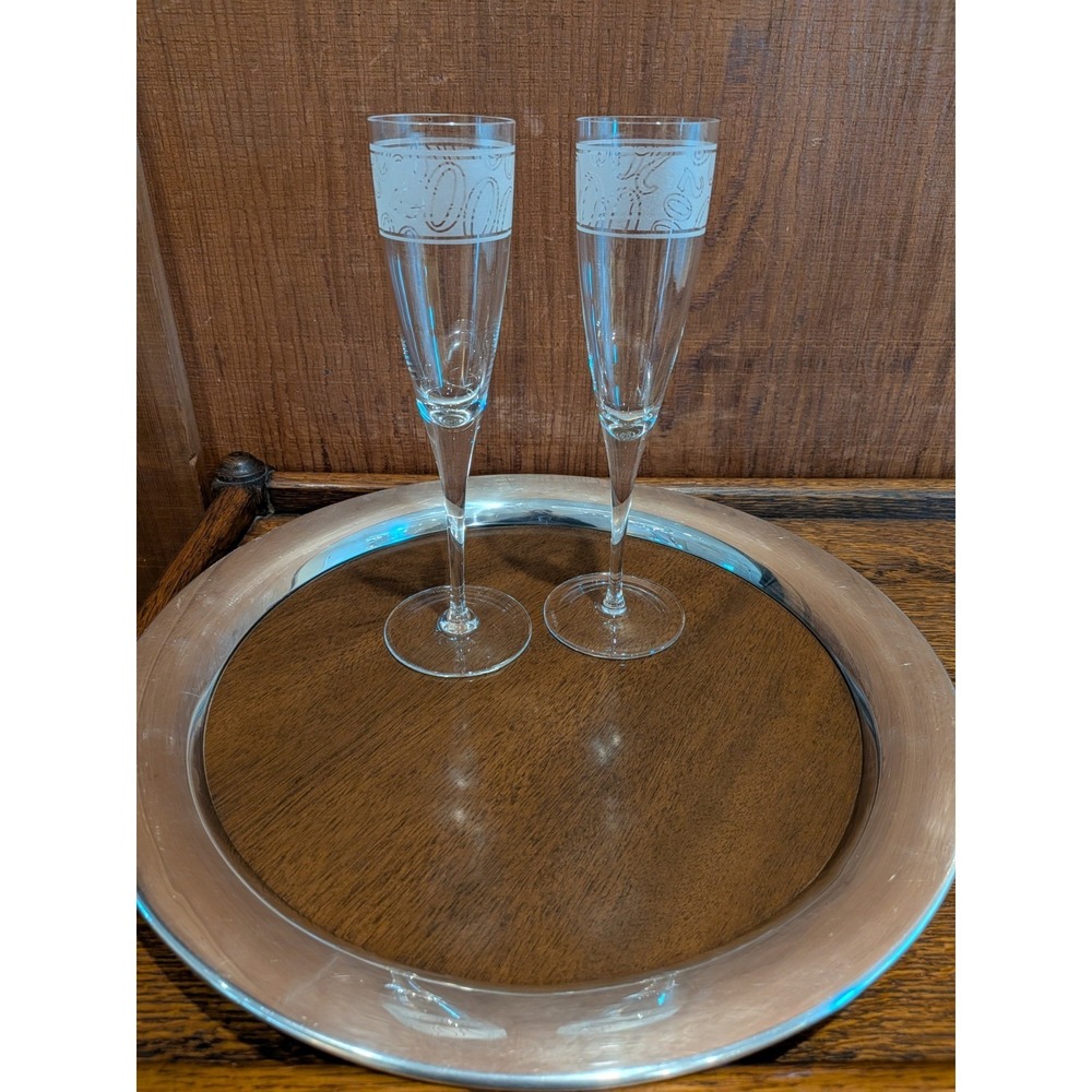 Pair of Tiffany & Co. Millennium 2000 Champagne Flutes -  Frosted Y2K Crystal